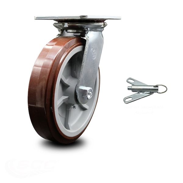 8 Inch Heavy Duty Polyurethane Caster with Roller Bearing and Swivel Lock SCC